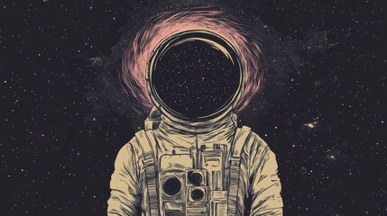 Wall Mural - an astronaut facing a galaxy through an open space helmet