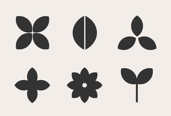 Wall Mural - plant symbols set. nature icons collection: plant seedling, seed, leaves and flowers. vector illustr