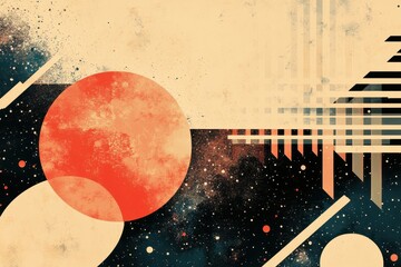Wall Mural - Abstract digital artwork featuring celestial bodies with geometric details