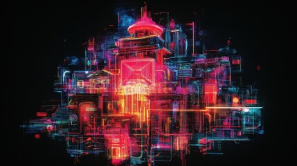 Wall Mural - A colorful and illuminated representation of a futuristic cityscape scene