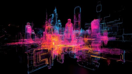 Wall Mural - A vibrant and colorful abstract rendering of a city skyline