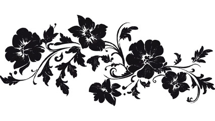 Silhouette black and white floral design against transparent background. 