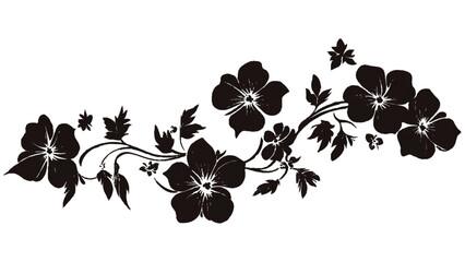 Silhouette black and white floral design. Graphic with a black white and pink elegant plant flower ornament on an isolated background