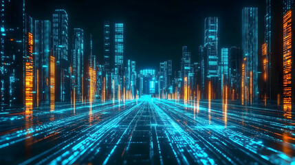 Wall Mural - digital technology metaverse with neon blue and green background, cyber information, abstract speed 