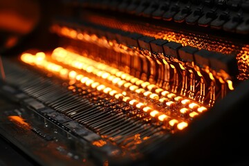 Leinwandbilder - Hot Furnace Detail: An intricate view of a high-temperature furnace, showcasing the intense heat radiating from the heating elements, representing the heart of industrial processes.