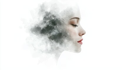 Wall Mural - Dramatic black and white portrait of a woman with artistic makeup striking