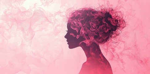 Wall Mural - a beautiful woman silhouetted with intricate artistic pink smoke