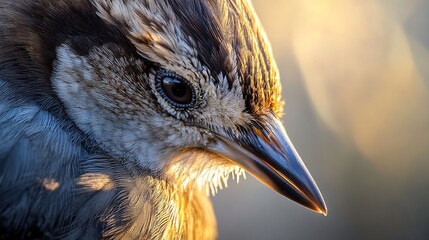 Poster - Close-up of a bird's head and beak, illuminated by golden sunlight.