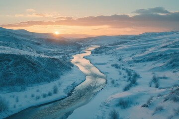 Wall Mural - river through snowy valley