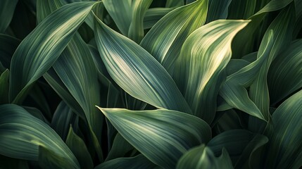 Poster - Lush green foliage with variegated leaves, close-up view.