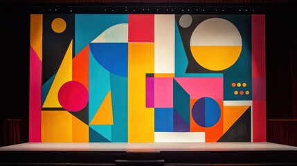 Wall Mural - a colorful geometric stage backdrop featuring various abstract shapes and designs