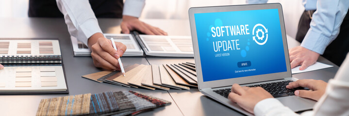 Wall Mural - software update on computer for brisk version of device software upgrade
