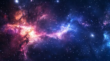 Wall Mural - A breathtaking panoramic space scene filled with stars nebulae and a glowing galaxy showcasing the vastness of the universe