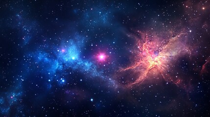Wall Mural - A breathtaking panoramic space scene filled with stars nebulae and a glowing galaxy showcasing the vastness of the universe