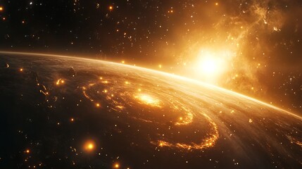 Wall Mural - A mesmerizing view of a spiral galaxy surrounded by twinkling stars capturing the beauty of deep space