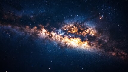 Wall Mural - A panoramic night sky featuring the Milky Way galaxy sparkling with stars against a cosmic expanse