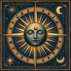Wall Mural - illustration set of moon phases. different stages of moonlight activity in vintage engraving style. 