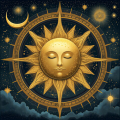 Wall Mural - illustration set of moon phases. different stages of moonlight activity in vintage engraving style. 