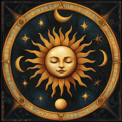 Wall Mural - illustration set of moon phases. different stages of moonlight activity in vintage engraving style. 