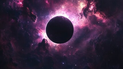 Wall Mural - An abstract space wallpaper featuring a massive black hole surrounded by a glowing nebula colorful stars and swirling cosmic dust