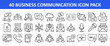 © IsratJahan - Business Communication Line Art Icon - Set of 40 line-style icons depicting business communication, networking, meetings, messaging, and office tools for digital design projects.