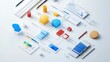 © elimicel - Abstract Data Visualization, Colorful Network of Connected 3D Shapes Representing Data Flow, Integration, and Cloud Computing