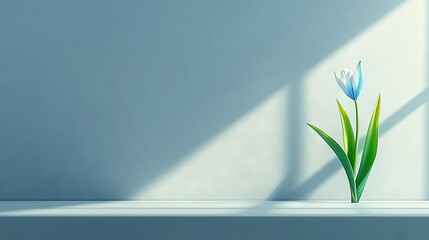 Wall Mural - a painting of a flower in a vase on a windowsill with a shadow cast on the wall behind it