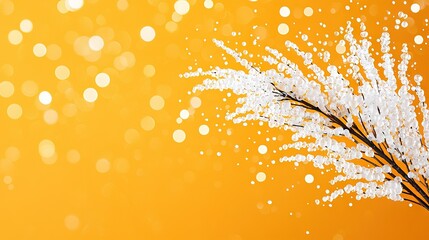 Wall Mural - a close-up photo of white flowers on a yellow background with soft blurry edges due to incoming ligh