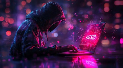 Hacker Using Laptop with Hacked Message Cyber Security Concept