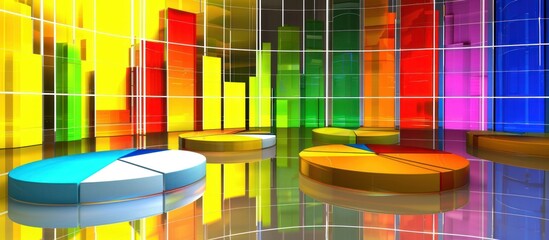 Wall Mural - colorful 3d bar and pie charts data visualization.