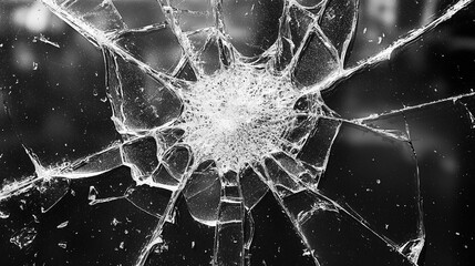 Broken glass surface isolated on black background.