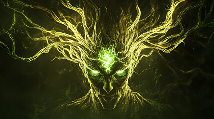 Wall Mural - monstrous demon emerges, a horror creature in dark fantasy. grotesque entity with pulsating heart of