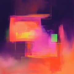 Aufkleber - Abstract Geometric Composition with Vibrant Hues, Squares and Lines in a Modern Digital Art Style