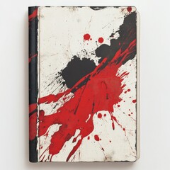 Poster - Abstract Red and Black Splatter Art Book: A Bold Composition with Textured Cover Against a Plain Background