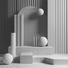 Poster - Geometric Serenity: A Minimalist Composition of Shapes and Textures in a Muted Color Palette with Contrasting Lines.