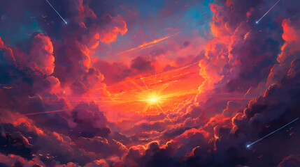 Poster - abstract background with colorful clouds and sun