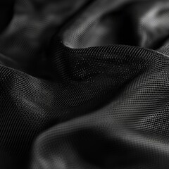 Aufkleber - Intricate Black Mesh Fabric Texture: Abstract Dark Textile Background with Soft Folds and Shadows, Showing Delicate Netting.