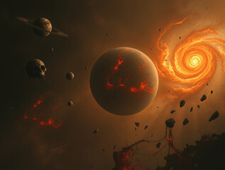 Wall Mural - stellar sci-fi digital art: explore cosmic landscapes and futuristic technology in high-resolution