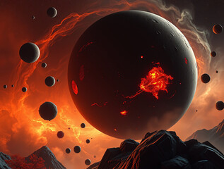 Wall Mural - cosmic sci-fi illustrations: futuristic spaceships, nebulas, and alien planets for digital wallpaper