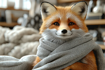 Wall Mural - fox dressed as interior designer rearranging furniture pieces selecting color schemes transforming s