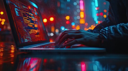 Software Developer Coding on Laptop with JavaScript Code at Night, Capturing the Intensity of Programming, Software Development, and the Late-Night Work Culture of Tech Professionals.