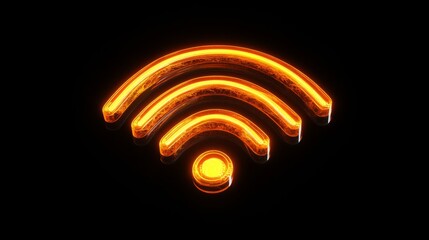 Fototapete - Glowing orange wifi signal icon on black background, digital communication concept