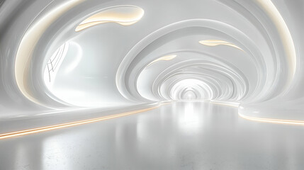 Wall Mural - white corridor futuristic tunnel design, bright lighting and elegant interior