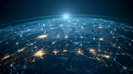 Wall Mural - Global Network Earth Digital World Map, Technology Illustration for Business Themes