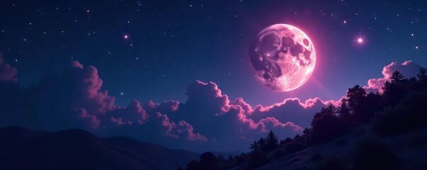 Wall Mural - Bokeh moon, stars, timelapse night sky Magical cosmic scene , cosmic, celestial, milky way