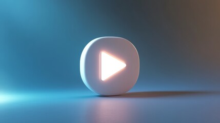 Aufkleber - Minimalist glowing play button icon with blue and orange lighting, digital media concept