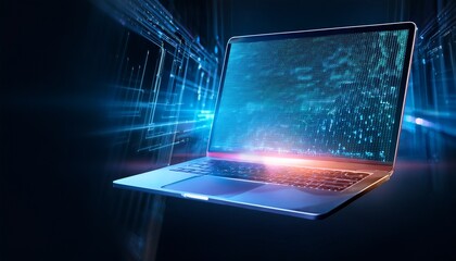 laptop with binary code