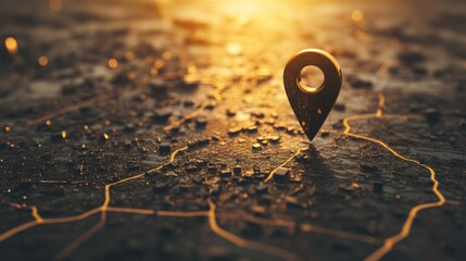 Aufkleber - Golden sunset over 3D city map with location pin, urban exploration concept