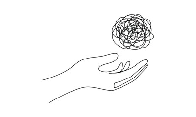 Wall Mural - continuous one line drawing of mental health concept. chaotically tangled line. unravels bad mental 