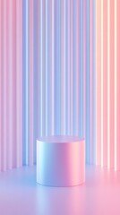 Poster - Pastel colored abstract background with round podium and vertical stripes. Minimalism art concept